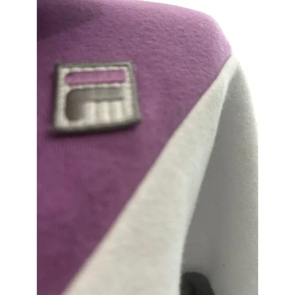 Fila Women Quarter Zip Colorblock Chevron Sweatshirt Purple White Grey Size M - Picture 4 of 5